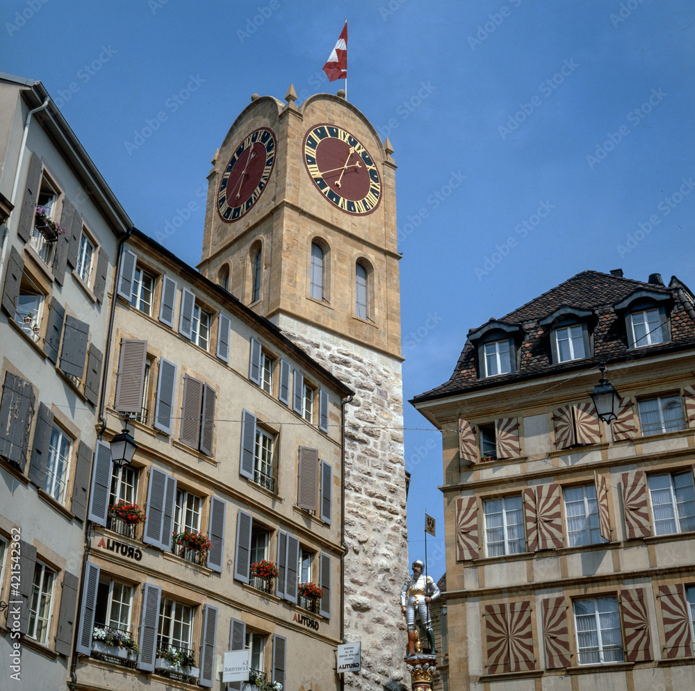 Clock tower Neuchatel Swiss