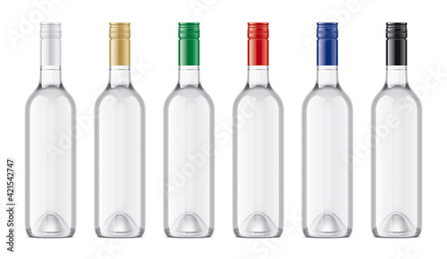 Set of Bottles with color caps. 