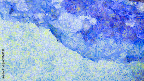 light blue turquoise background stylized as davinci abstraction acrylic oil circular brush strokes