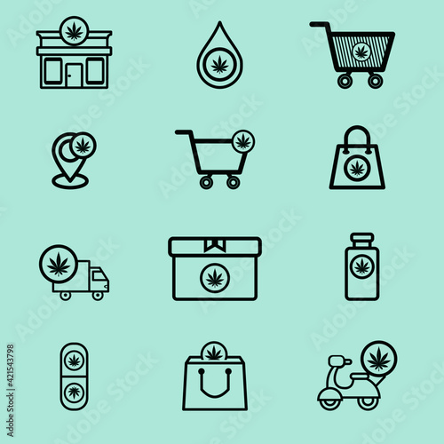 marijuana cannabis icon set for online shope store deliver map