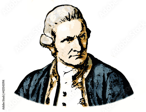 Captain Cook. James Cook, A British explorer, navigator, cartographer, and captain in the British Royal Navy. Vector illustration.