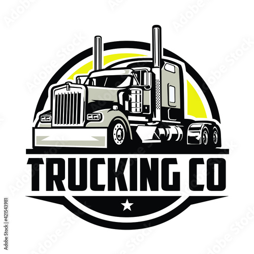 Premium ready made logo vector isolated EPS. Circle trucking company logo. Bold badge emblem trucking logo concept perfect logo for trucking and freight industry
