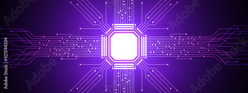 Abstract Digital Technology Background, purple circuit board pattern, microchip, power line