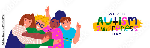 Autism Awareness Day children friend group hug