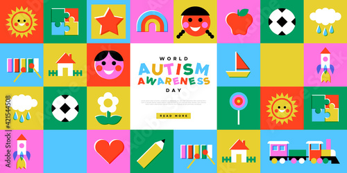 Autism Awareness Day kid toy mosaic template