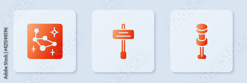 Set Road traffic sign, Great Bear constellation and Push pin. White square button. Vector