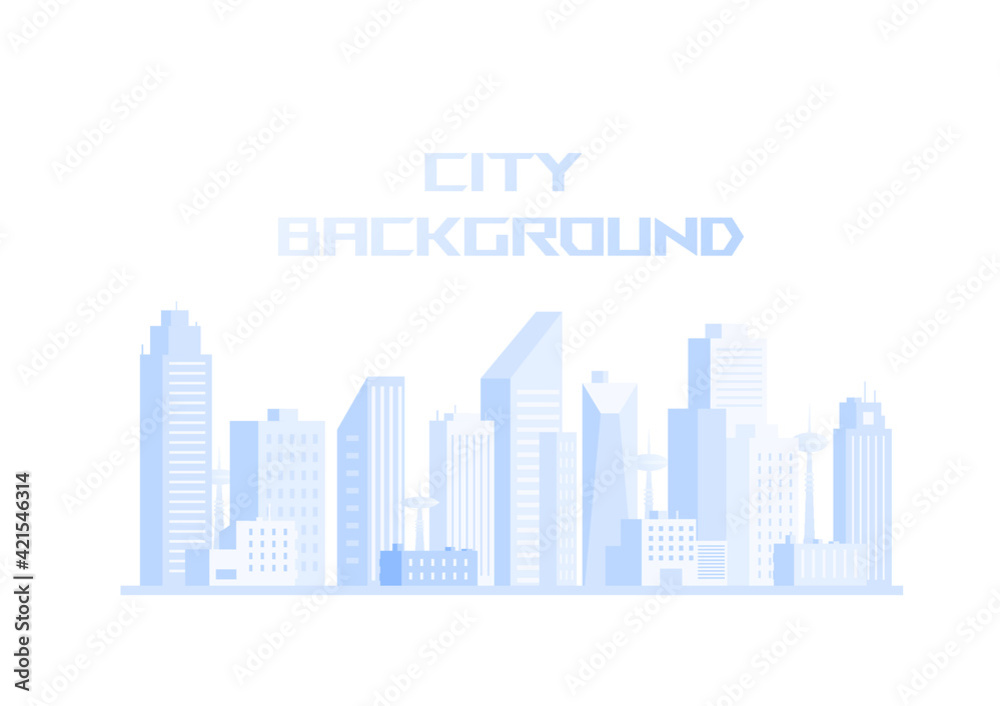  blue city building skyscrapper in flat illustration vector, urban cityscape design for background