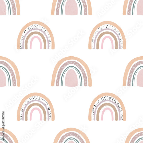 Obraz na płótnie Scandinavian boho rainbow digital paper. Seamless pattern watercolor clipart isolated on white background. w salonie