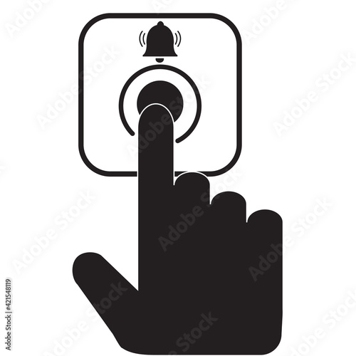 ring the door bell icon on white background. flat style. hand pushing the button sign. pressing the doorbell symbol.