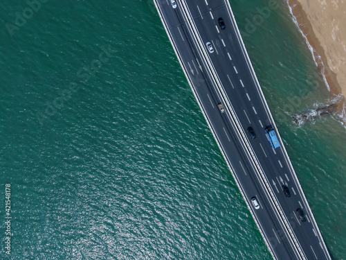 Aerial photography of urban road overpasses and coastlines