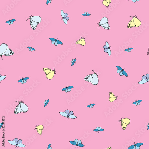 Vector pink background butterfly seamless pattern. butterflies. Seamless pattern background