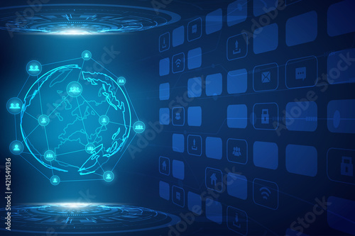 Vector world map circuit point and line with concept globalnetwork connection.Technology abstract blue background.