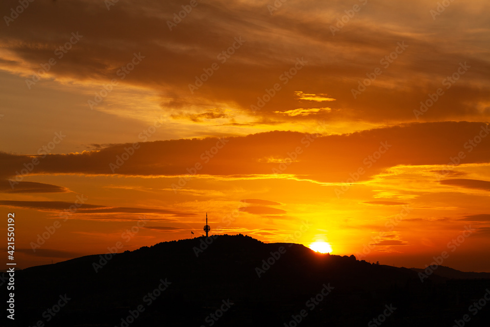 View of Hum Tower on Mount Hum during sunset, Sarajevo View of Hum Tower on Mount Hum during sunset, Sarajevo