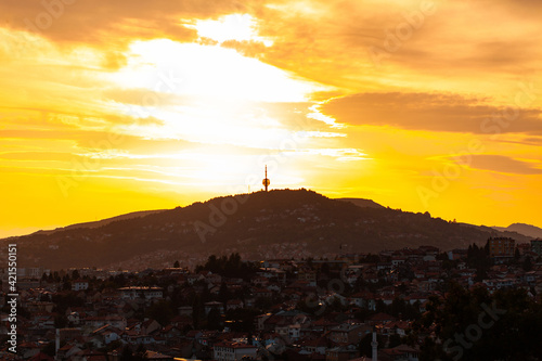 View of Hum Tower located on Mount Hum with Sarajevo cityscape in foreground photo