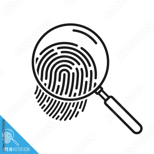 Fingerprint under magnifying glass vector line icon, Crime investigation and digital access control symbol