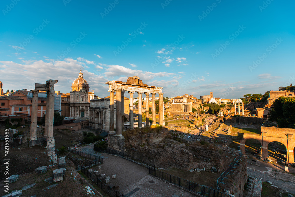 Fototapeta premium Elevated view of old ruins of Roman Forum, Rome