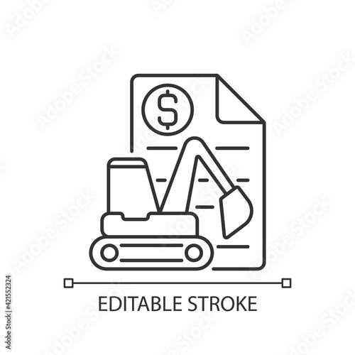 Equipment leasing broker linear icon. Brokerage services for business. Financial deal. Thin line customizable illustration. Contour symbol. Vector isolated outline drawing. Editable stroke