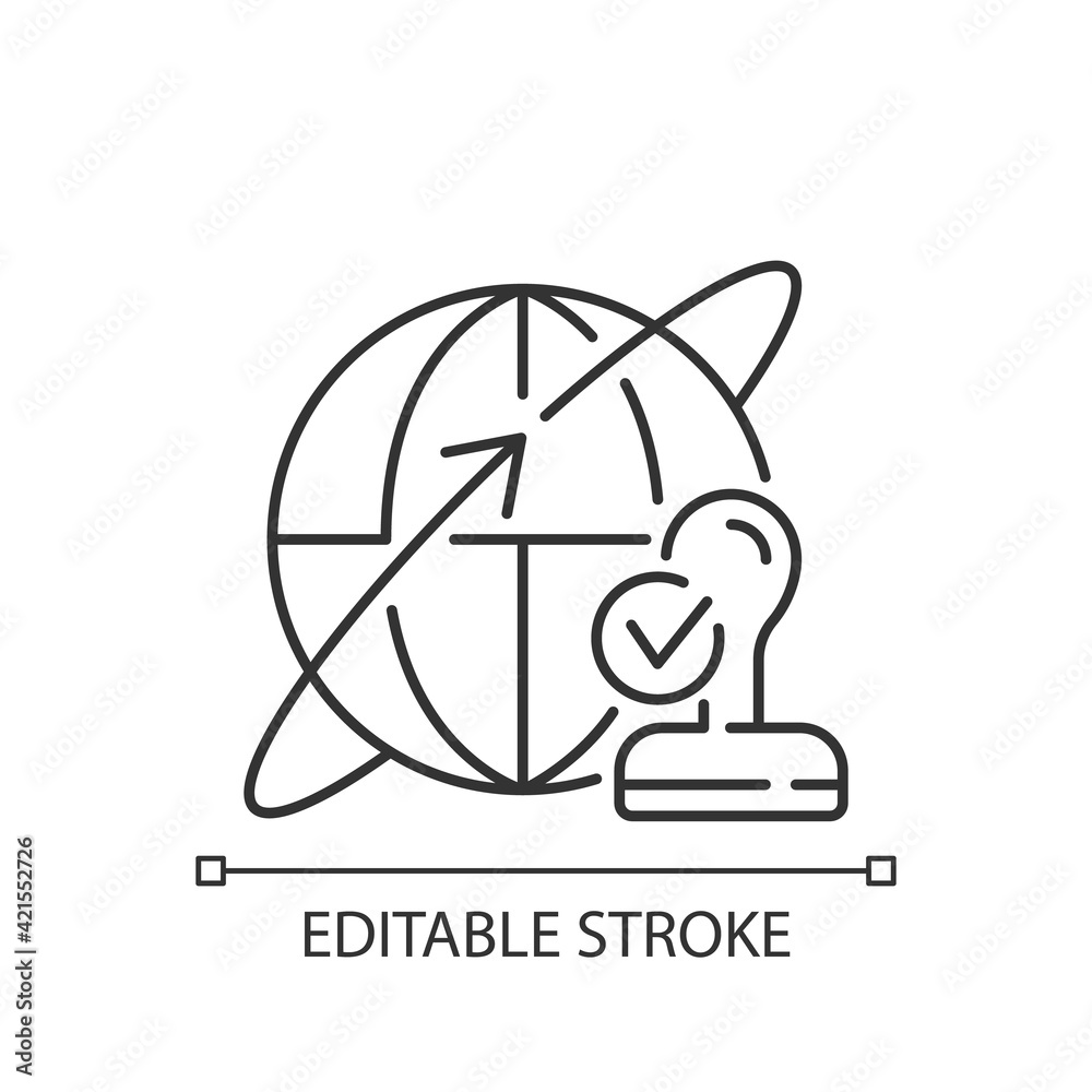 Custom broker linear icon. Global distribution. International shipment. Importing goods. Thin line customizable illustration. Contour symbol. Vector isolated outline drawing. Editable stroke Custom broker linear icon. Global distribution. International shipment. Importing goods. Thin line customizable illustration. Contour symbol. Vector isolated outline drawing. Editable stroke