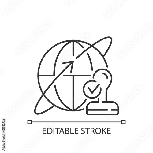 Custom broker linear icon. Global distribution. International shipment. Importing goods. Thin line customizable illustration. Contour symbol. Vector isolated outline drawing. Editable stroke