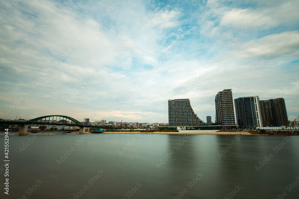 View of Old Sava Bridge over Sava river in Belgrade city