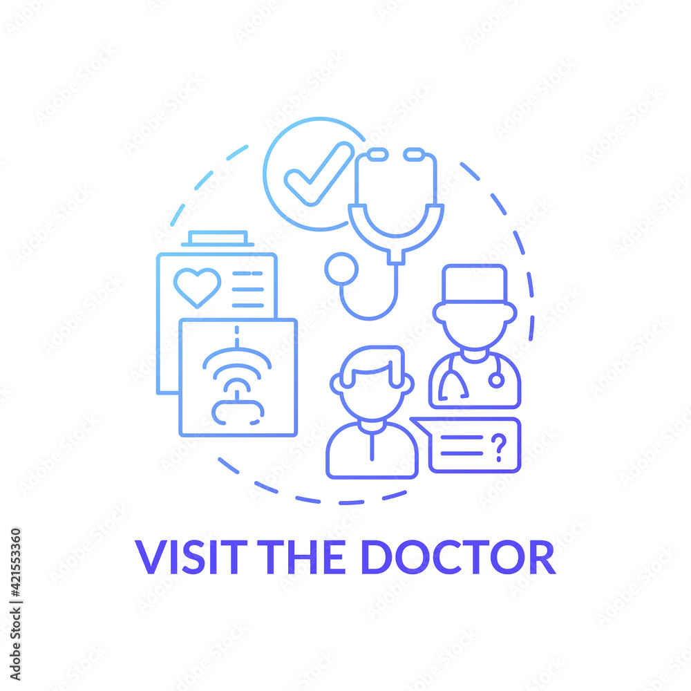 Visit the doctor blue gradient concept icon. Therapist appointment. Primary care, general practitioner. Family doctor idea thin line illustration. Vector isolated outline RGB color drawing