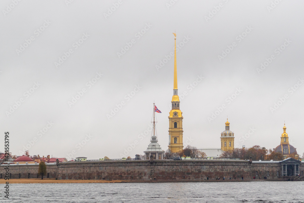 Fototapeta premium St. Petersburg. View from the Neva River to the Peter and Paul Fortress. It was founded in 1703. St. Petersburg fortress.