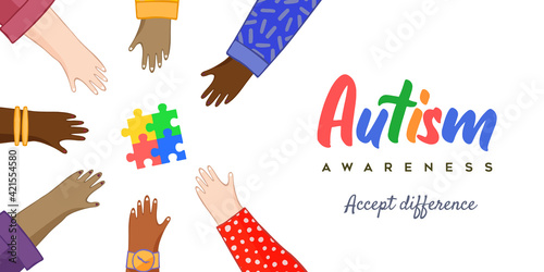 Autism Awareness Day diverse children friend hands