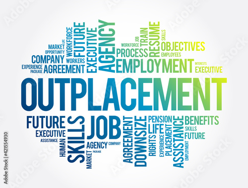 Outplacement word cloud collage, business concept background