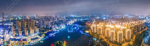 Aerial photography of Wenzhou city buildings at night