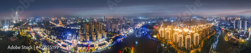 Aerial photography of Wenzhou city buildings at night