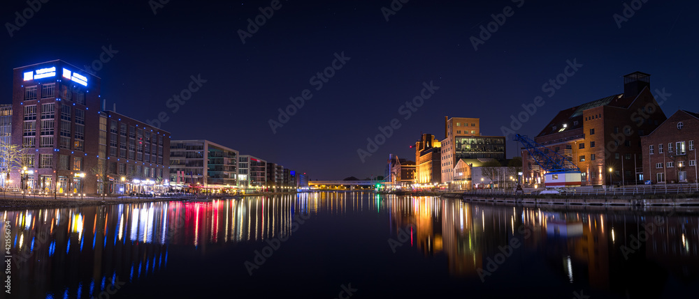 Duisburg Innenhafen at night