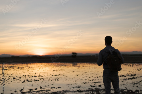 man with travel backpack