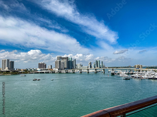 Miami Beach. Photo view of the city from the sea. Architecture 