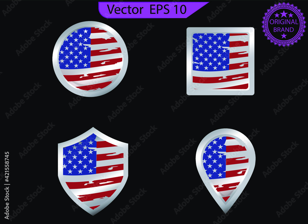 US flag. American badges and labels. United states of America national flag icons. US flag. American badges and labels. United states of America national flag icons.