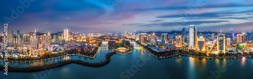 Aerial photography of the modern city landscape night view of Xiamen, China © 昊 周