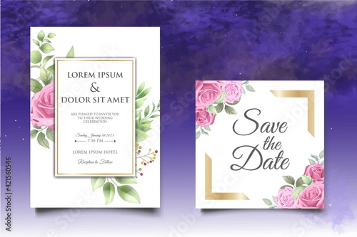 Fototapeta Naklejka Na Ścianę i Meble -  Beautiful floral wedding invitation template