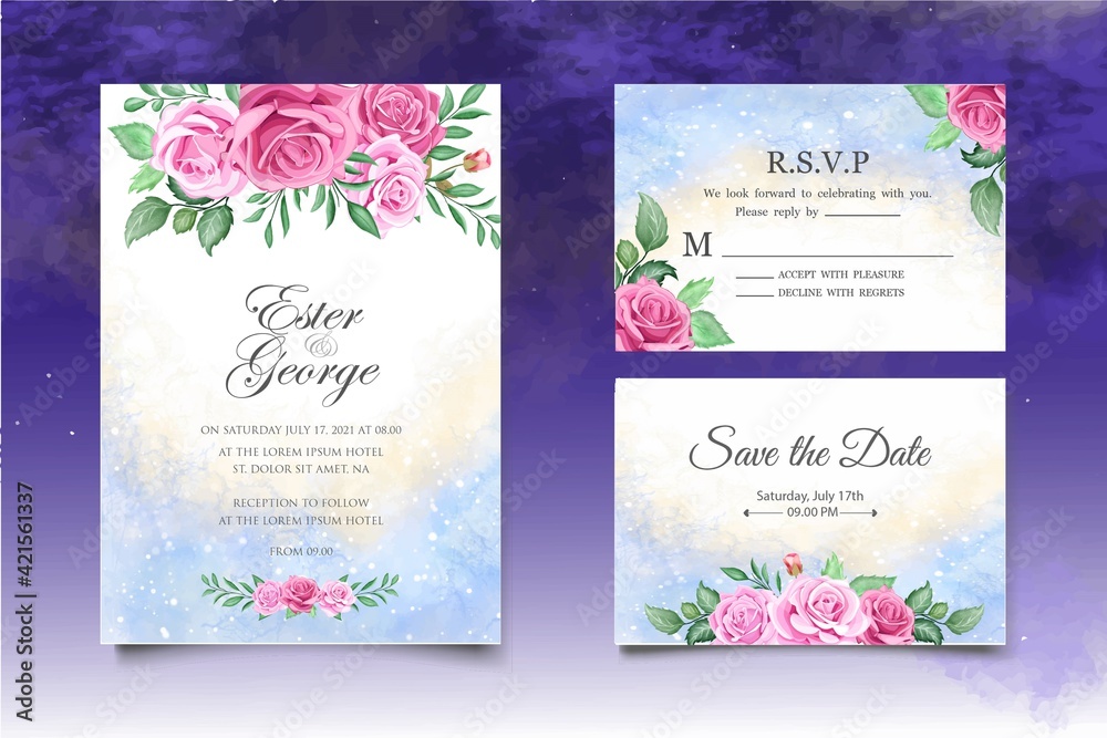 Watercolor splash floral wedding invitation template
