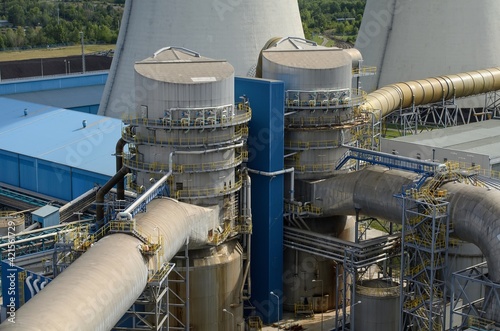 Desulphurisation unit absorber at a coal-fired power plant, which is used to clean flue gases.