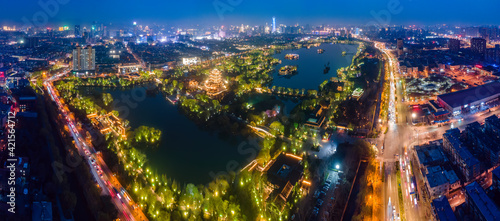 Aerial photography of modern city parks and lakes in Jinan  China