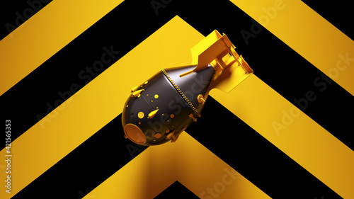 Tableau sur toile Yellow Black Large Atomic Bomb Thermonuclear Weapon Post-Punk with Yellow an Bla
