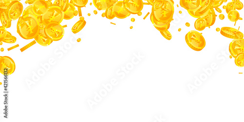 Chinese yuan coins falling. Impressive scattered CNY coins. China money. Immaculate jackpot, wealth or success concept. Vector illustration.