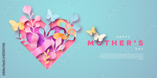 Happy Mother's Day paper cut heart template