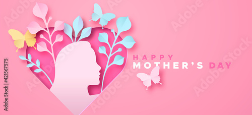 Happy Mother's Day paper cut pink heart banner