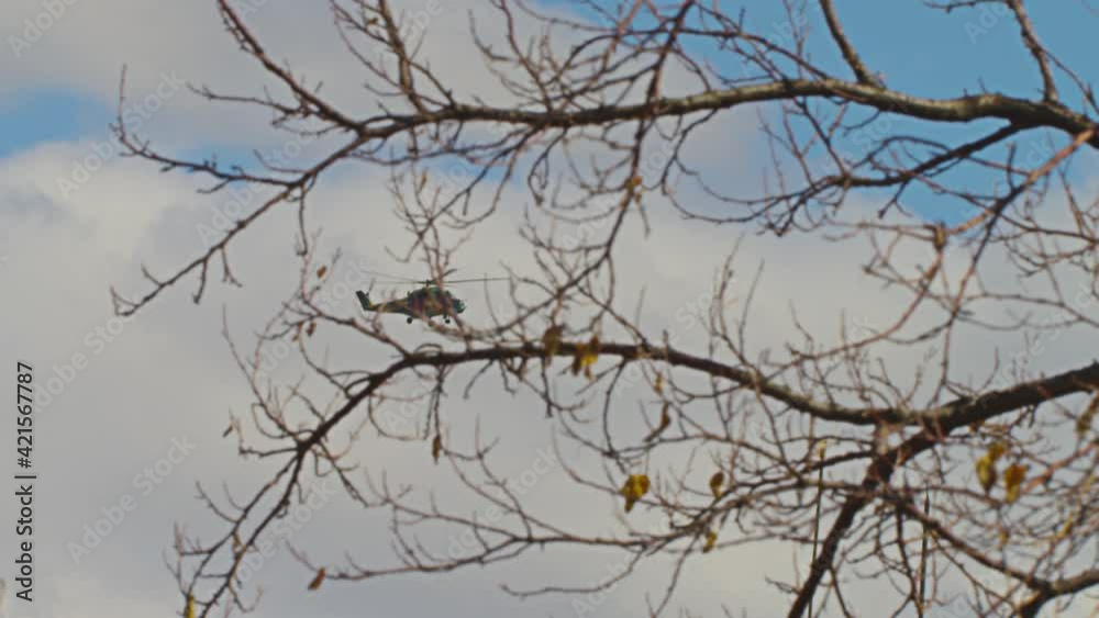 Military helicopter in the air. Helicopter slow motion close-up footage. Military helicopter in the air. Helicopter slow motion close-up footage.
