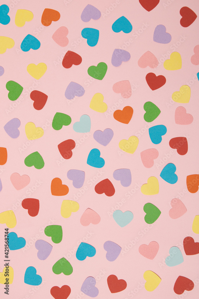 Poster with hearts of different colors. Concept valentines day.