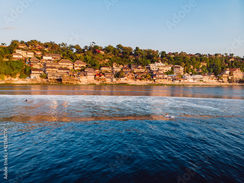 Aerial view of Bingin beach with sea in Bali. photo