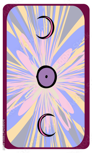 Tarot cards back design, back side. Two moons and the Sun astrological symbol