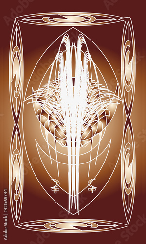 Tarot cards back design, reverse side. Symbolic composition. Lilith and Selena, astrological symbol
