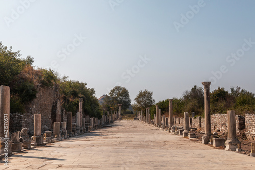 Harbour Street or Arcadian Way in Ephesus, Turkey. The ruins of the ancient antique city. The most popular tourist attraction in Turkey.