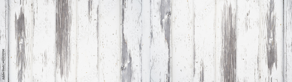 Obraz premium old white painted exfoliate rustic bright light wooden texture - wood background banner panorama long shabby 